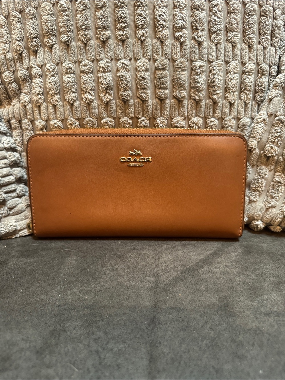 Coach Zip-Around Wallet in Cognac Brown with Gold Logo